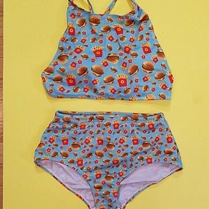 Berry Jane Burgers & Fries Halter top, hi-waist